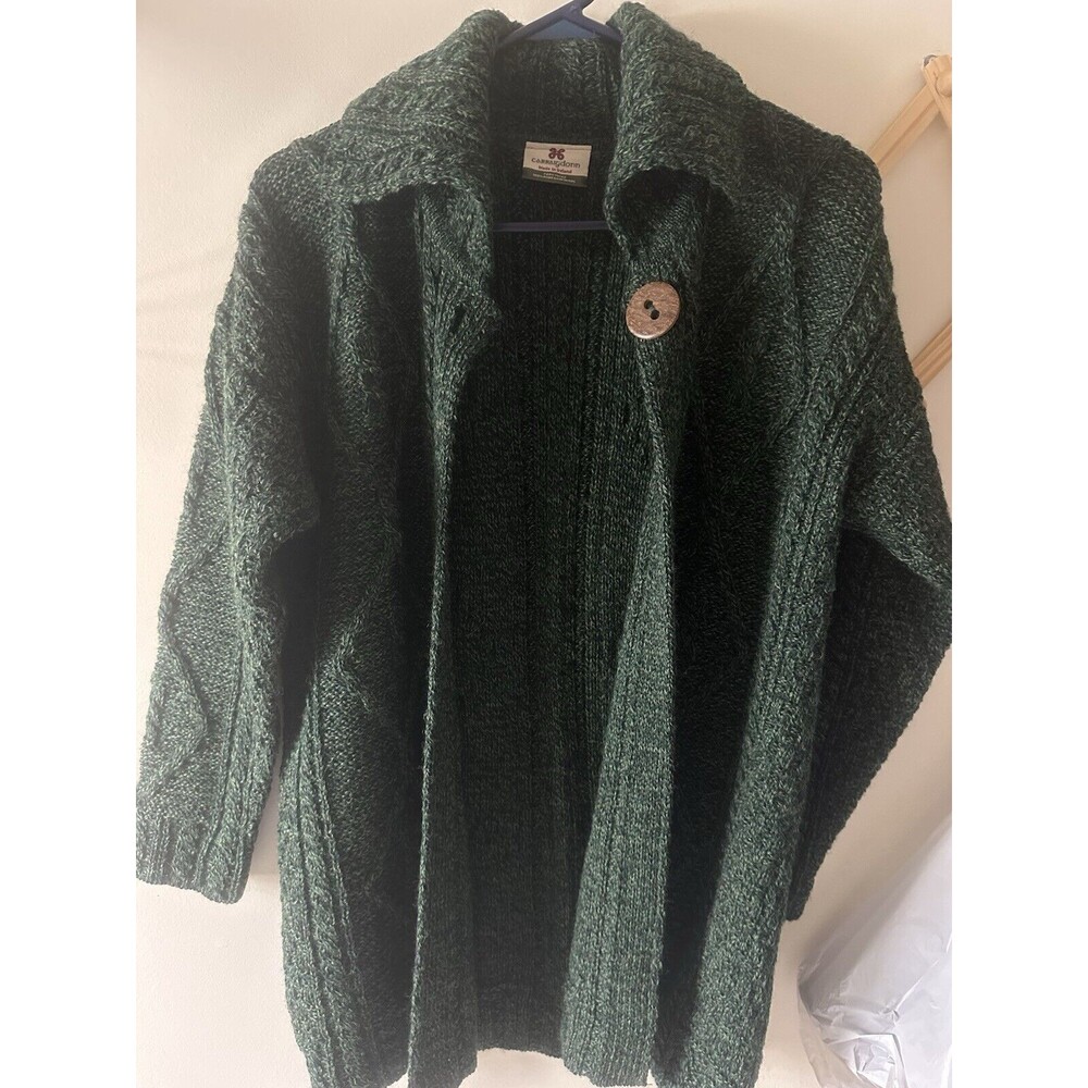 Dark Green Open-Front Knit Cardigan Sweater